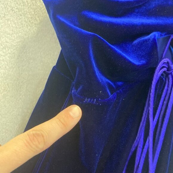 Vintage Niki Livas Blue Velvet Maxi Gown Dress Size 8 Lace Up Back Stretch Prom - Picture 7 of 16